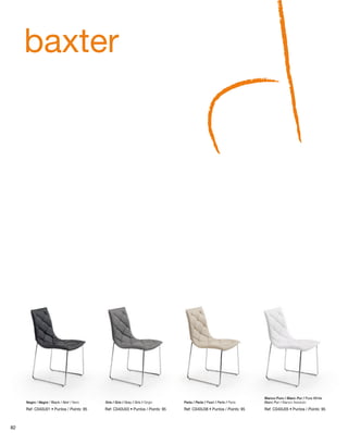 baxter 
Negro / Negre / Black / Noir / Nero Gris / Gris / Grey / Gris / Grigio Perla / Perla / Pearl / Perle / Perla 
Blanco Puro / Blanc Pur / Pure White 
Blanc Pur / Bianco Assoluto 
Ref: C040U01 • Puntos / Points: 95 Ref: C040U03 • Puntos / Points: 95 Ref: C040U38 • Puntos / Points: 95 Ref: C040U05 • Puntos / Points: 95 
82 
 