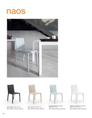 naos 
Negro / Negre / Black / Noir / Nero Perla / Perla / Pearl / Perle / Perla 
Azul Claro / Blau Clar / Light Blue 
Bleu Clair / Blu Chiaro 
Blanco Puro / Blanc Pur / Pure White 
Blanc Pur / Bianco Assoluto 
Ref: C127U01 • Puntos / Points: 95 Ref: C127U38 • Puntos / Points: 95 Ref: C127U27 • Puntos / Points: 95 Ref: C127U05 • Puntos / Points: 95 
84 
 