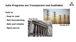 Julia Programs are Transparent and Auditable
Wall Street
Energy Grid
 