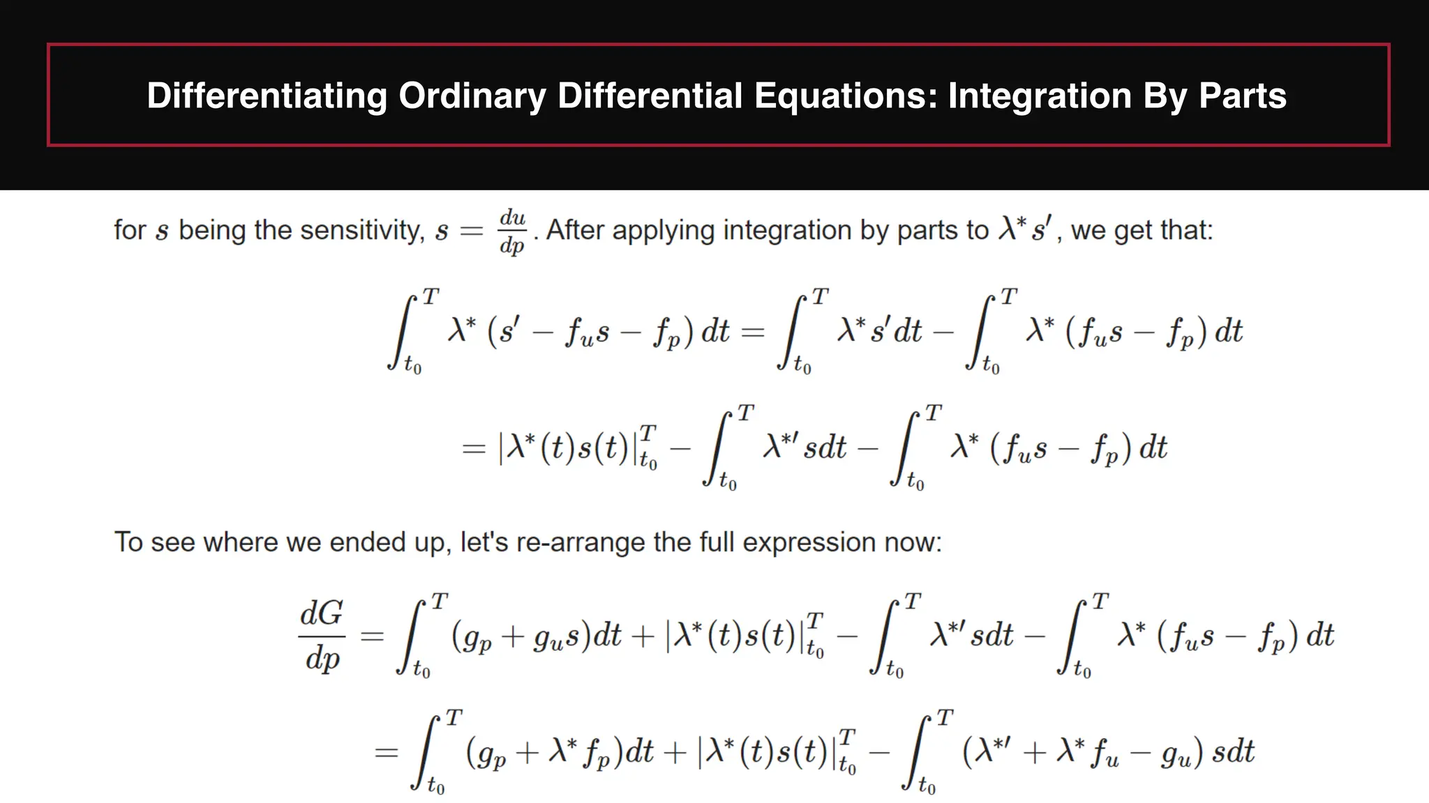Differentiating Ordinary Differential Equations: Integration By Parts
 