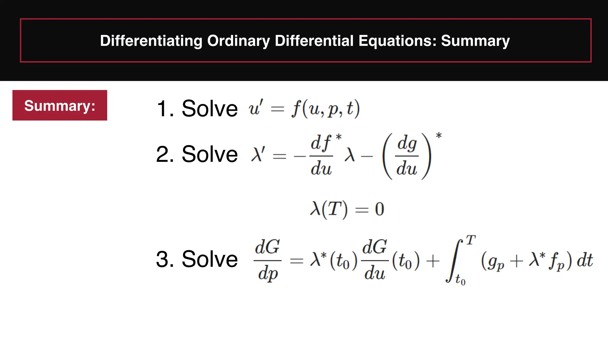 Differentiating Ordinary Differential Equations: Summary
Summary: 1. Solve
2. Solve
3. Solve
 