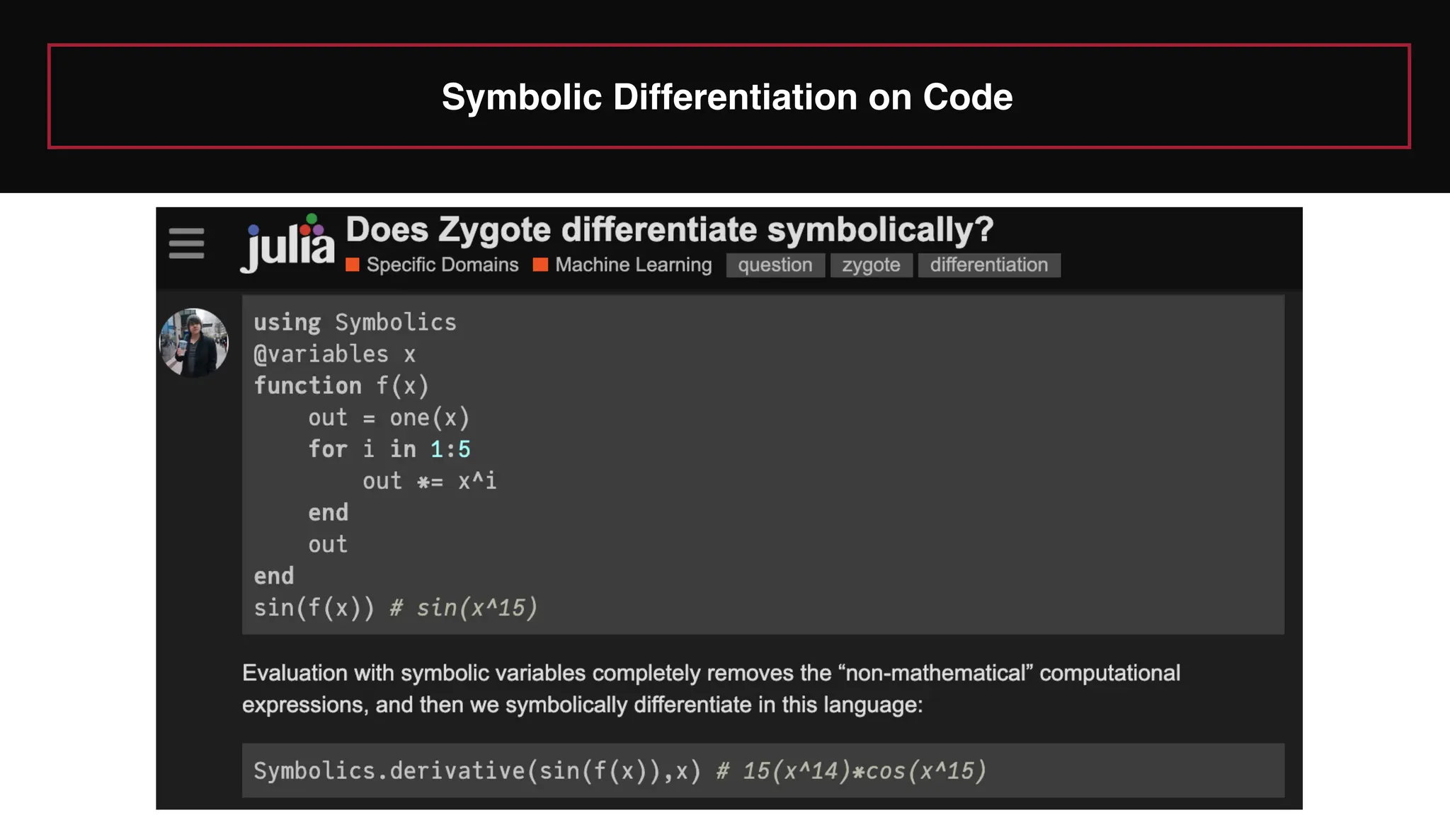 Symbolic Differentiation on Code
 