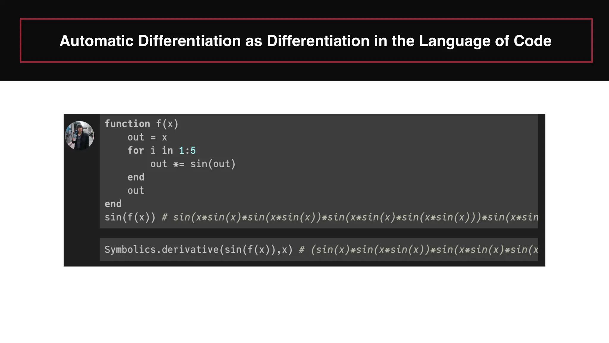Automatic Differentiation as Differentiation in the Language of Code
 