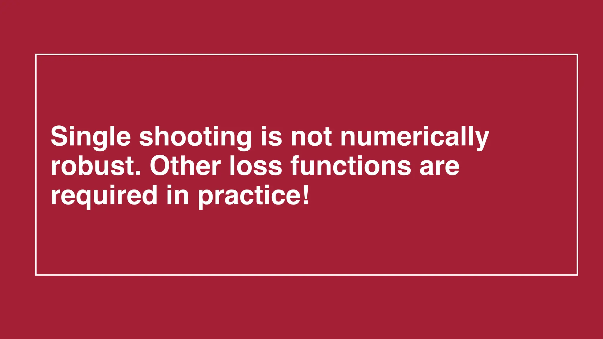 Single shooting is not numerically
robust. Other loss functions are
required in practice!
 