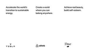Create a world
where you can
belong anywhere.
Achieve real beauty,
build self-esteem.
Accelerate the world’s
transition to sustainable
energy.
 