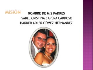 NOMBRE DE MIS PADRES
ISABEL CRISTINA CAPERA CARDOSO
HARKER ADLER GÓMEZ HERNANDEZ
 