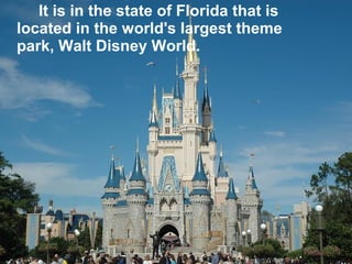 It is in the state of Florida that is
located in the world's largest theme
park, Walt Disney World.
 