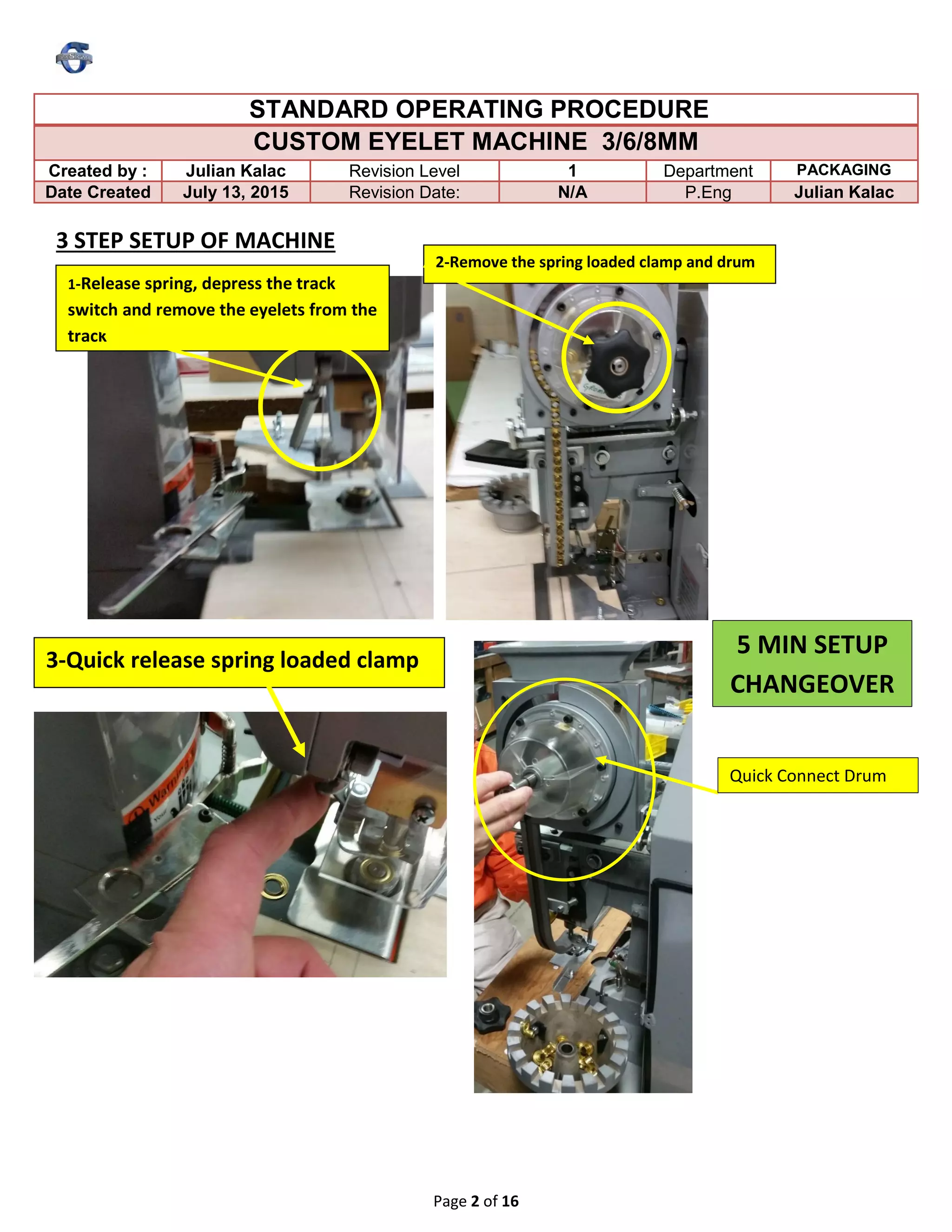 Custom Lean Eyelet machine SOP with 5 min changeover | PDF