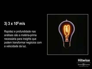 3) 3 x 108 m/sRapidez e profundidade nas análises são a matéria-prima necessária para insights que podem transformar negócios com a velocidade da luz. 