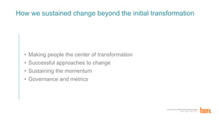 FORTUNE Magazine World's Most Admired Companies®
2014 | 2015 | 2016 | 2017
How we sustained change beyond the initial transformation
• Making people the center of transformation
• Successful approaches to change
• Sustaining the momentum
• Governance and metrics
 