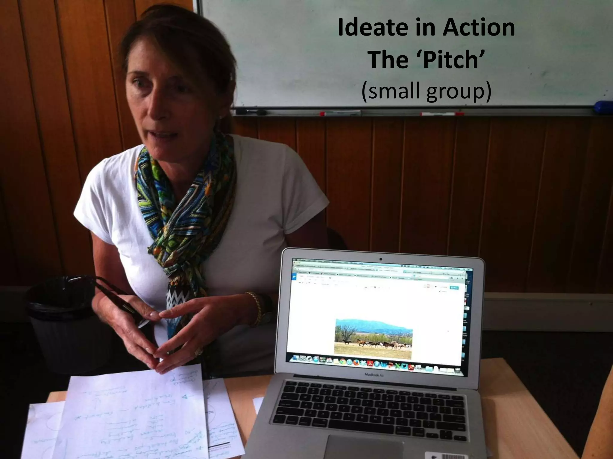 Ideate in Action
The ‘Pitch’
(small group)
 