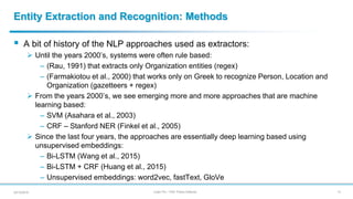Julien Plu – PhD Thesis Defense
Entity Extraction and Recognition: Methods
 A bit of history of the NLP approaches used a...