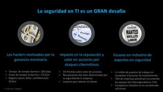 7 © 2017 Citrix | Confidential
La seguridad en TI es un GRAN desafío
• Tiempo de romper barrera = 200 days
• Costo de romper la barrera = $3.62m
• Registro aprox. Robo (confidencial)=
$141m
Los hackers motivados por la
ganancia monetaria
• >1 millón de puestos de trabajo sin
completar el proceso de reclutamiento
• 70% de empresas planifican incrementar
los equipos de Ciberseguridad en 15%.
• Compliance checklist no es considerada
suficiente
Escasez en industria de
expertos en seguridad
Impacto en la reputación y
valor en acciones por
ataques cibernéticos
• 5% Perdida sobre valor de acciones
• Recuperación del valor determinado por
la seguridad de la empresa
• Impacto para retener al cliente
 