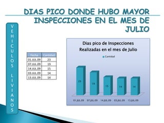 DIAS BAJOS DONDE HUBO MENOR INSPECCIONES EN EL MES DE JULIOVEHICULOSLIVIANOS