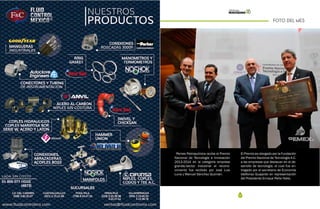 12 13
FOTO DEL MES
Pemex Petroquímica recibe el Premio
Nacional de Tecnología e Innovación
2013-2014 en la categoría empresa
grande/sector industrial el recono-
cimiento fue recibido por José Luis
Luna y Manuel Sánchez Guzmán.
El Premio es otorgado por la Fundación
del Premio Nacional de Tecnología A.C.
a las empresas que destacan en el de-
sarrollo de tecnología, el cual fue en-
tregado por el secretario de Economía
Idelfonso Guajardo en representación
del Presidente Enrique Peña Nieto.
 