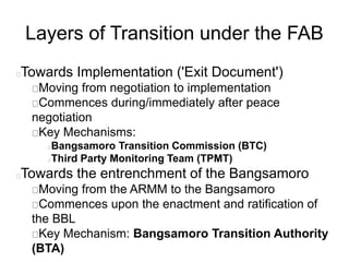 Layers of Transition under the FAB
Towards Implementation ('Exit Document')
Moving from negotiation to implementation
Comm...
