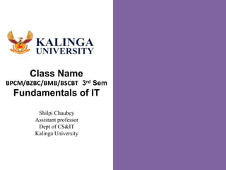 Class Name
BPCM/BZBC/BMB/BSCBT 3rd Sem
Fundamentals of IT
Shilpi Chaubey
Assistant professor
Dept of CS&IT
Kalinga University
 