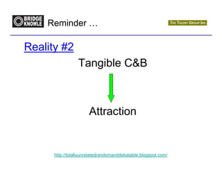 Reminder …

Reality #2
                 Tangible C&B



                      Attraction


      http://totallyunrelatedrandomanddebatable.blogspot.com/
 