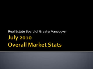 July 2010Overall Market Stats Real Estate Board of Greater Vancouver 