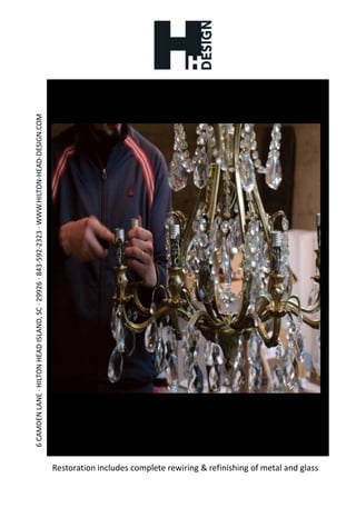 Restoration includes complete rewiring & refinishing of metal and glass