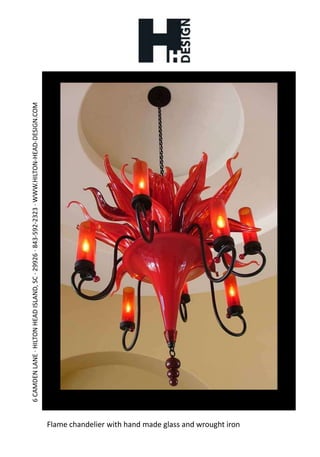 Flame chandelier with hand made glass and wrought iron
