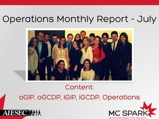 Operations Monthly Report - July
Content:
oGIP, oGCDP, iGIP, iGCDP, Operations
 