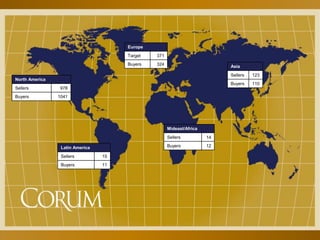 19
North America
Sellers 978
Buyers 1041
Europe
Target 371
Buyers 324
Latin America
Sellers 15
Buyers 11
Mideast/Africa
Sellers 14
Buyers 12
Asia
Sellers 123
Buyers 110
 