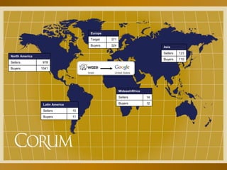 20
North America
Sellers 978
Buyers 1041
Europe
Target 371
Buyers 324
Latin America
Sellers 15
Buyers 11
Mideast/Africa
Sellers 14
Buyers 12
Asia
Sellers 123
Buyers 110
Israel United States
 