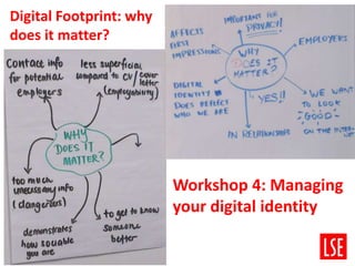 Workshop 4: Managing
your digital identity
Digital Footprint: why
does it matter?
 