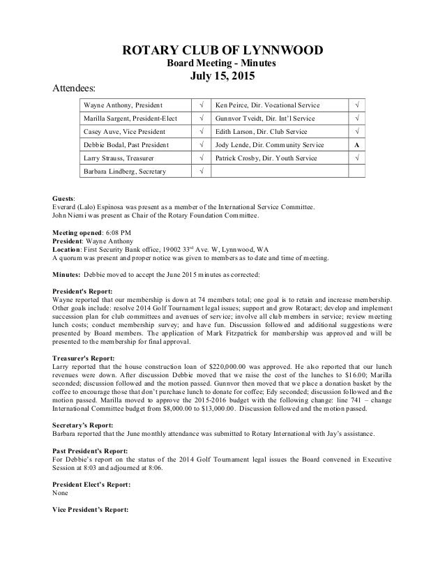 July 2015 board minutes