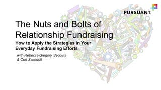 The Nuts and Bolts of
Relationship Fundraising
How to Apply the Strategies in Your
Everyday Fundraising Efforts
with Rebecca Gregory Segovia
& Curt Swindoll
 