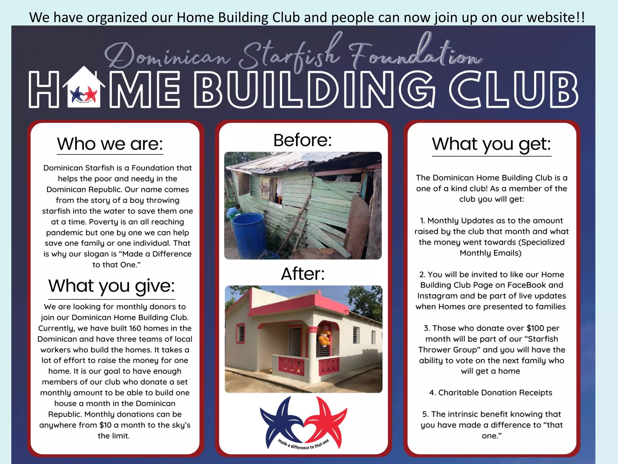 We have organized our Home Building Club and people can now join up on our website!!
 