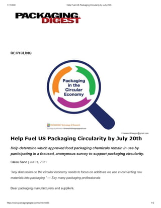 June 2021 Help Fuel US Packaging Circularity by July 20th