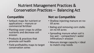 Nutrient Management Practices &
Conservation Practices – Balancing Act
Compatible
• Setback maps for nutrient or
applicati...