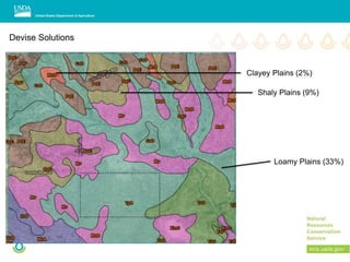 Devise Solutions
Clayey Plains (2%)
Loamy Plains (33%)
Shaly Plains (9%)
 
