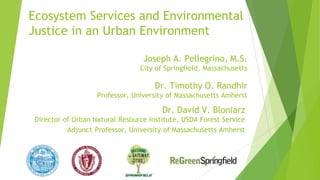 Ecosystem Services and Environmental
Justice in an Urban Environment
Joseph A. Pellegrino, M.S.
City of Springfield, Massachusetts
Dr. Timothy O. Randhir
Professor, University of Massachusetts Amherst
Dr. David V. Bloniarz
Director of Urban Natural Resource Institute, USDA Forest Service
Adjunct Professor, University of Massachusetts Amherst
 