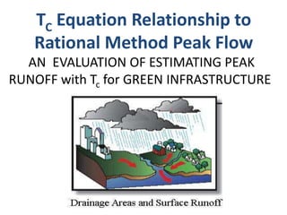 AN EVALUATION OF ESTIMATING PEAK
RUNOFF with Tc for GREEN INFRASTRUCTURE
TC Equation Relationship to
Rational Method Peak Flow
 
