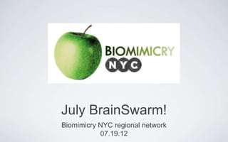 July BrainSwarm!
Biomimicry NYC regional network
           07.19.12
 