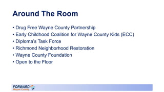 Around The Room
• Drug Free Wayne County Partnership
• Early Childhood Coalition for Wayne County Kids (ECC)
• Diploma’s T...