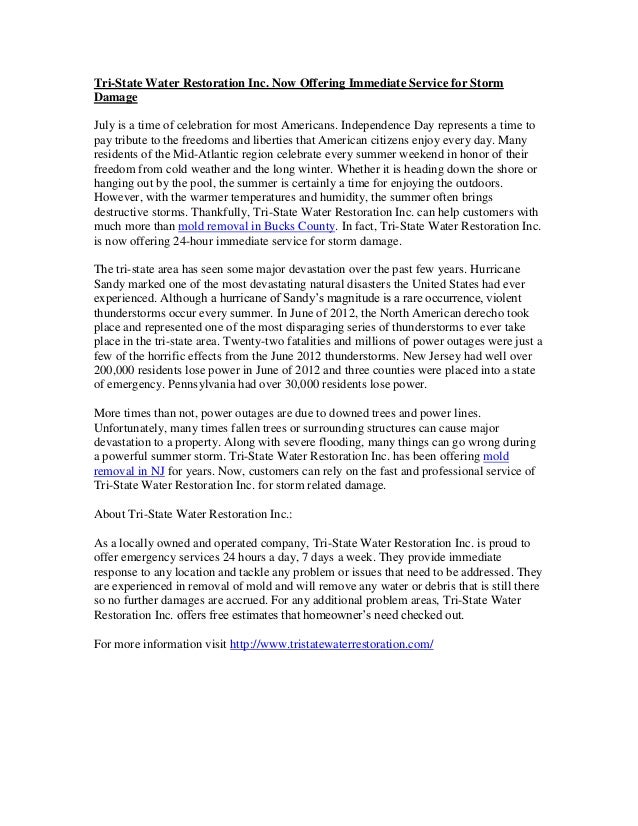 Tri State Water Restoration July PR 1