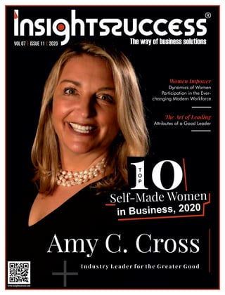 Self-Made Women
in Business, 2020
+
Amy C. Cross
e Art of Leading
Attributes of a Good Leader
Women Impower
Dynamics of Women
Participation in the Ever-
changing Modern Workforce
vol 07 issue 11 2020| |
10T
O
P
I n d u s t r y L e a d e r fo r t h e G r e a t e r G o o d
 