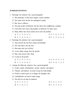 Jumbled Paragraph Examples Jumbled sentence | DOCX