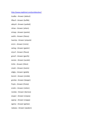 Jumble solver - jumbled words questions and answer sheet | DOCX
