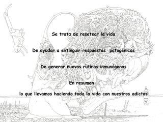 Se trata de resetear la vida
De ayudar a extinguir respuestas patogénicas
De generar nuevas rutinas inmunógenas
En resumen:
lo que llevamos haciendo toda la vida con nuestros adictos
 