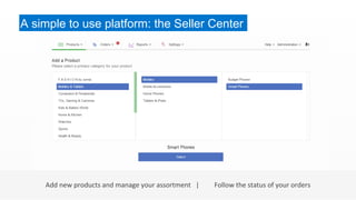 1 
1 
A simple to use platform: the Seller Center 
Add 
new 
products 
and 
manage 
your 
assortment 
| 
Follow 
the 
status 
of 
your 
orders 
 