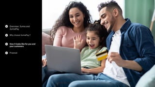 <!-- Generator: Adobe
Illustrator 24.2.0, SVG
Export Plug-In -->
<svg version="1.1"
xmlns="http://www.w3.org/20
00/svg"
xmlns:xlink="http://www.w3.o
rg/1999/xlink" x="0px"
y="0px" width="32.8px"
height="33.6px"
viewBox="0 0 32.8 33.6"
style="overflow:visible;enabl
e-background:new 0 0 32.8
33.6;"
xml:space="preserve">
<style type="text/css">
</s
Overview: Jumia and
JumiaPay
Why choose JumiaPay ?
How it looks like for you and
your customers
Proposal
 