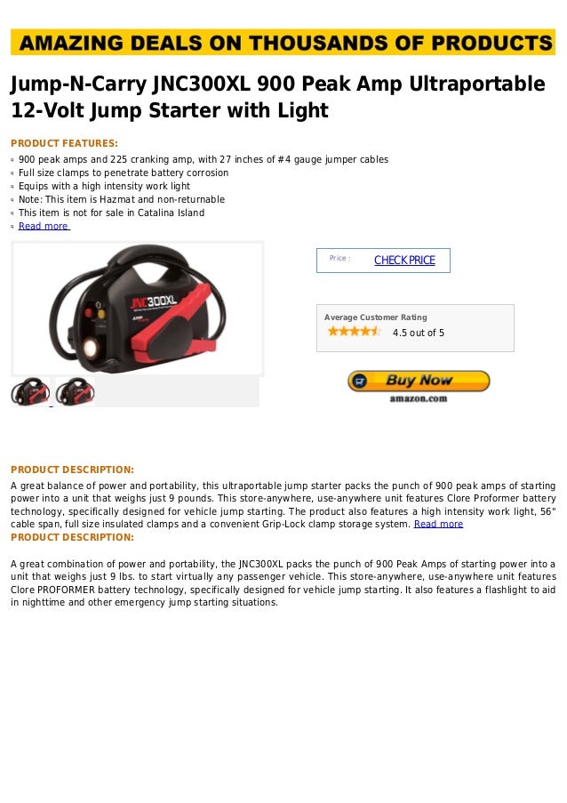 Jump ncarry jnc300 xl 900 peak amp ultraportable 12volt jump starter