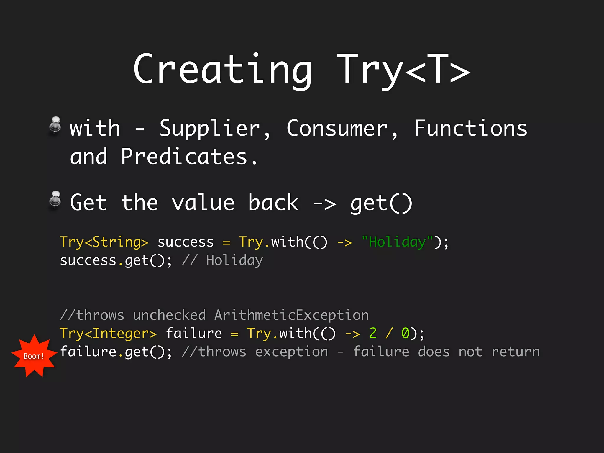 One way is to wrap the authorise function
in another function (also called
authorise) that consumes Request and
produces Customer.
It internally newifies the repository and
hard-wires it to the original authorise.
Solution 1
Customer authorise(Request req) {
CustomerRepository repo = new CustomerRepository();
return repo.findById(req.get());
}
Authoriser authoriser = new Authoriser();
Request req1 = new Request();
Customer customer1 = authoriser.authorise(req1);
Request req2 = new Request();
Customer customer2 = authoriser.authorise(req2);
But newiﬁcation
locally like this is
untestable!
R
eject
 