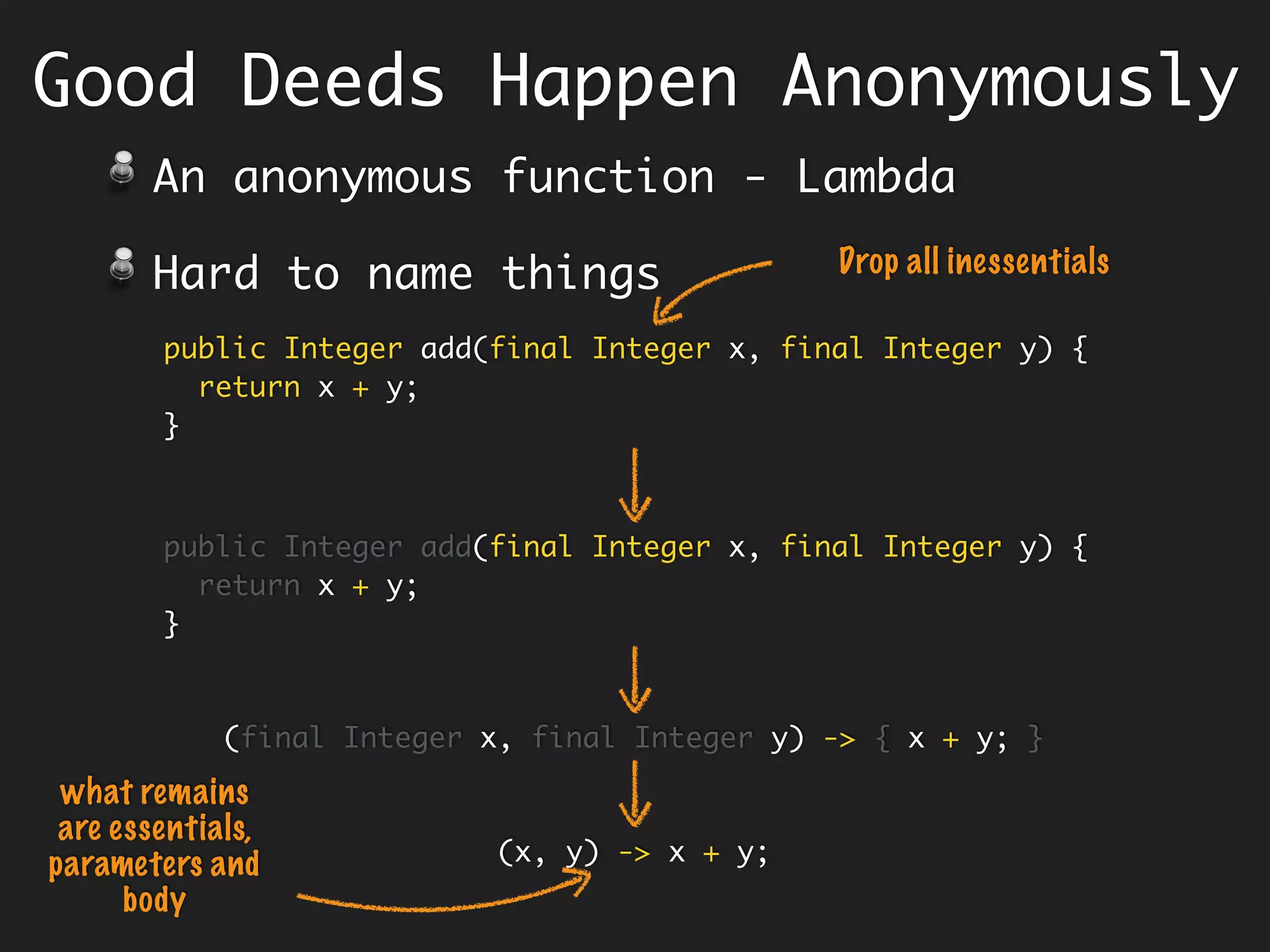 Functions that operate on immutable
data are then pure functions. For any
transformation they produce new data,
leaving the old unmodified.
f
Chai Chat: OO & FP
 