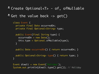 Outside
World
Side
Effecting
Functions
Pure
Functions
Compose behaviours
using pure Functions.
Data flows through
composed pipes.
Interact with outside
world using side-
effecting functions
or Monads.
Circle of Purity
Courtesy: Venkat
 